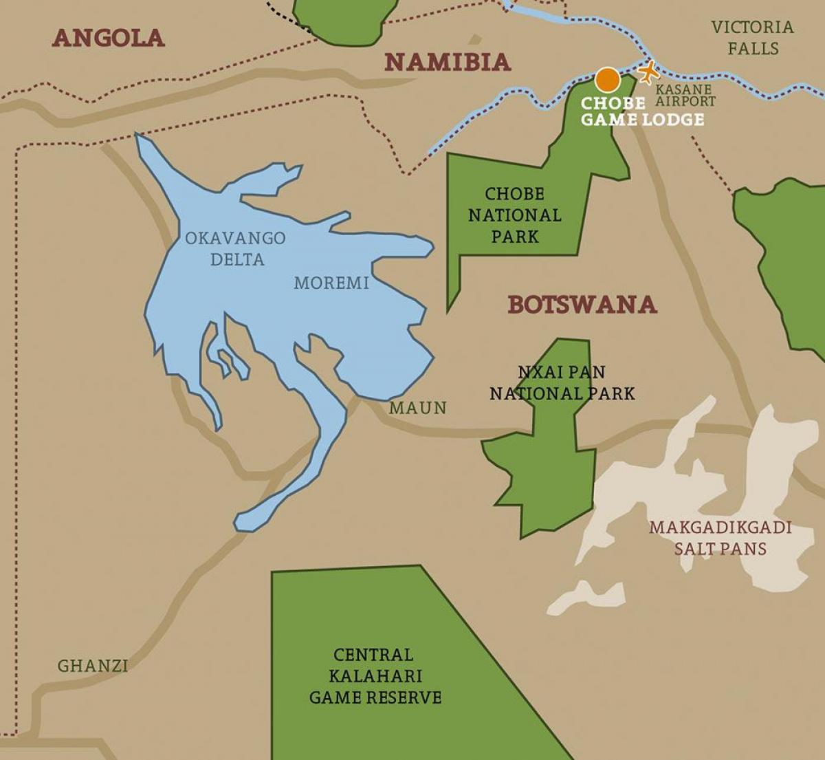 χάρτης της Μποτσουάνα χάρτης εθνικά πάρκα