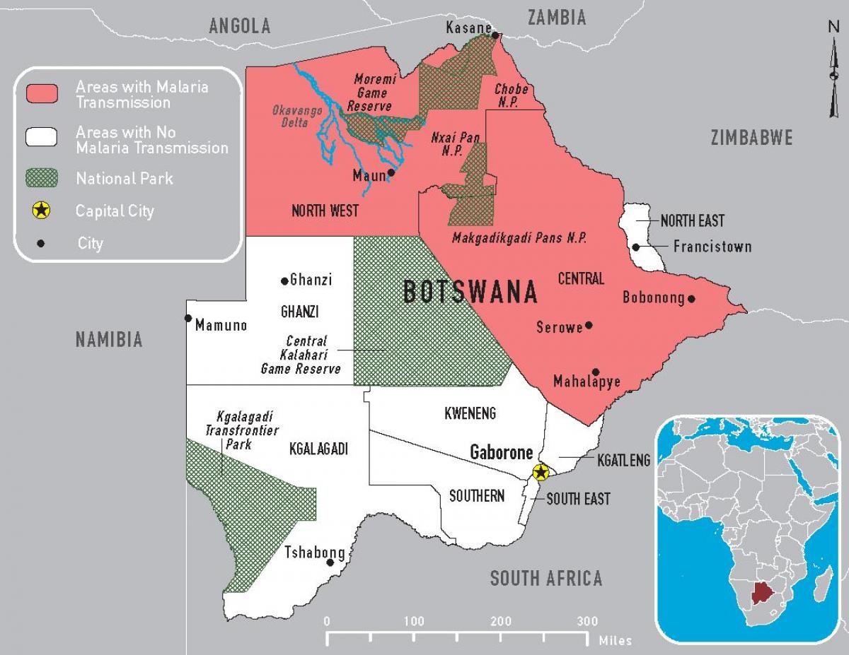 χάρτης της Μποτσουάνα, της ελονοσίας